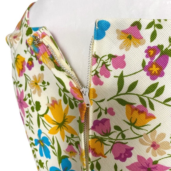 Vintage 60s David Crystal Floral Dress Suit Set S Ivory Pink Blue Yellow Green - Picture 11 of 13